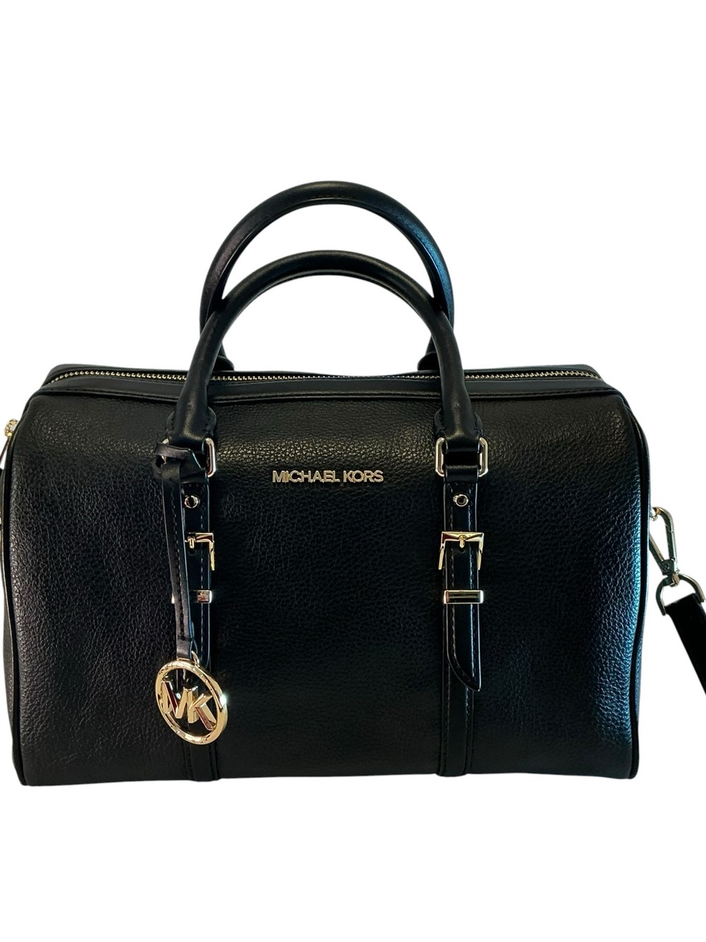 Michael Kors Bedford Legacy Pebbled Leather Duffle Satchel Black Handbag Medium